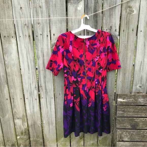 Gabby Skye Purple and Pink Floral 3/4 Sleeve Fit and Flare Dress - Picture 3 of 9